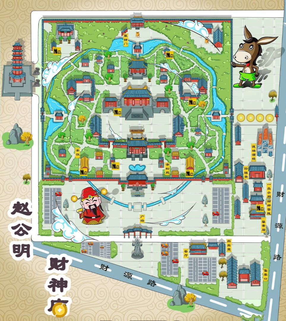 济南寺庙类手绘地图